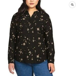 Hilary Radley Women’s Blouse XXL Black Long Sleeve Half Layered Collar